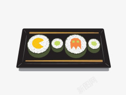 黑色盘子寿司插画素材