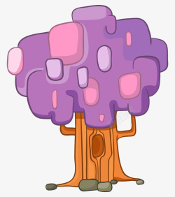 紫色几何手绘大树素材