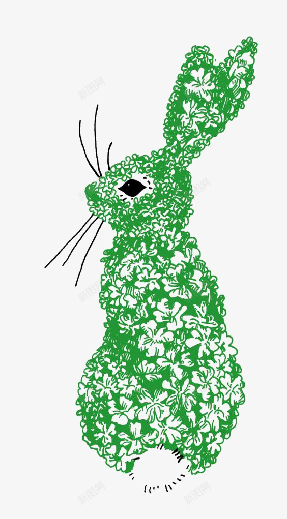 绿色花纹兔子png免抠素材_新图网 https://ixintu.com 兔子 创意 卡通 手绘 插画 花纹