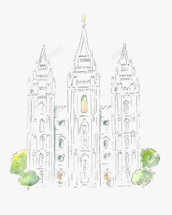 手绘欧式建筑png免抠素材_新图网 https://ixintu.com 卡通建筑 尖顶 教堂 欧式复古建筑