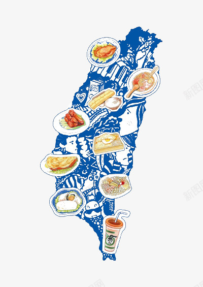 蓝色美食地图png免抠素材_新图网 https://ixintu.com 地图 扁平 美食 蓝色