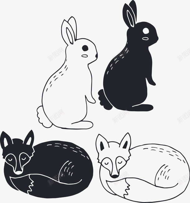兔子和狐狸图标png_新图网 https://ixintu.com PNG图形 PNG装饰 兔子 卡通 手绘 狐狸 装饰