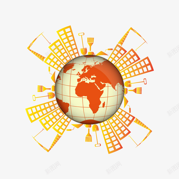 黄色建筑和地球矢量图ai免抠素材_新图网 https://ixintu.com 地球 建筑 黄色建筑 矢量图