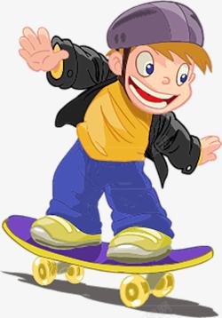卡通男孩骑滑板车图案素材