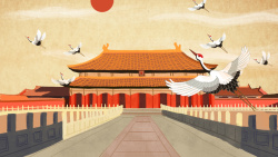 仙鹤国潮古代亭台楼阁背景