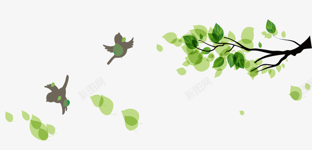 手绘绿色树枝小鸟装饰图案png免抠素材_新图网 https://ixintu.com 免抠PNG 小鸟 手绘 树枝 绿色 装饰图案