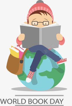 坐在地球上坐在地球看书的人矢量图高清图片
