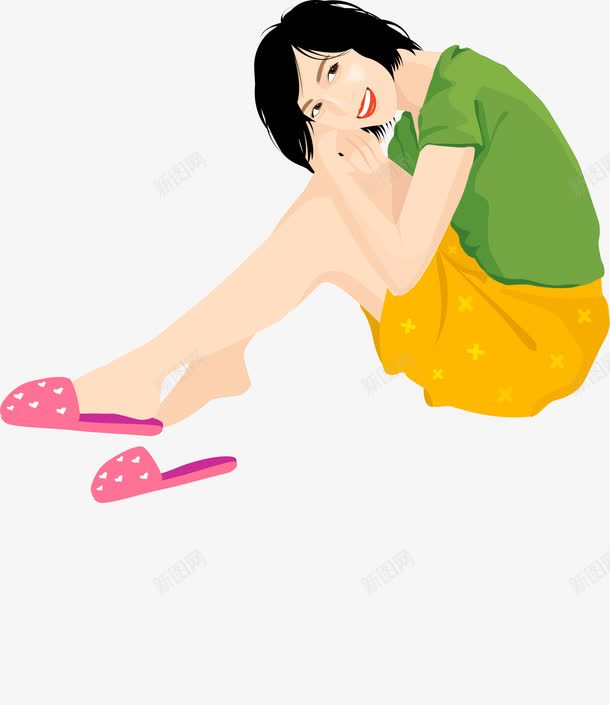 手绘坐着的美女png免抠素材_新图网 https://ixintu.com 可爱 坐着的美女 手绘