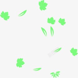 绿色卡通漂浮花朵树叶素材