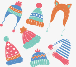 蓝粉色冬季可爱帽子花纹矢量图素材