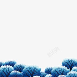 手绘蓝色灌木丛素材