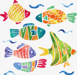 手绘水彩鱼矢量图素材