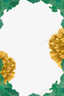 中国风国花中国风绿金牡丹边框高清图片