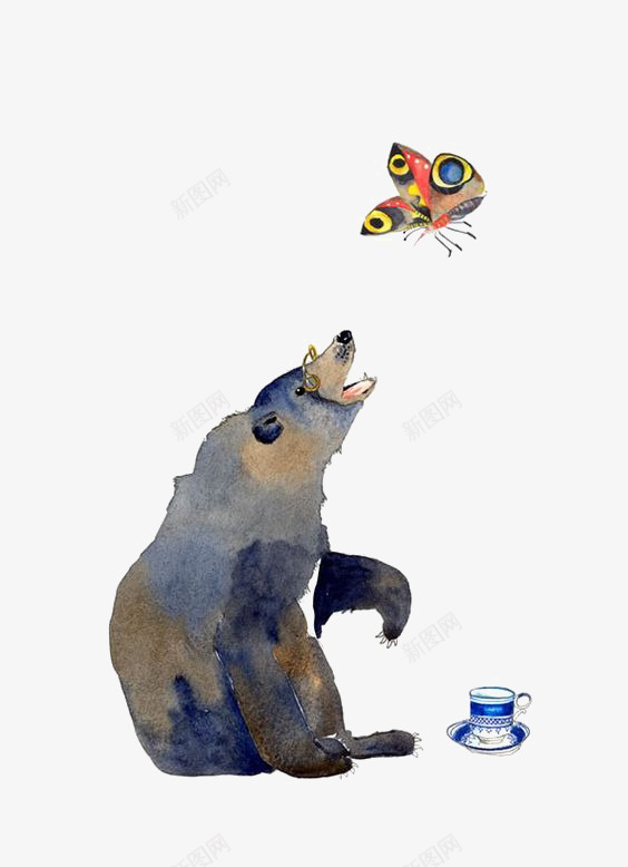 追着蝴蝶的熊png免抠素材_新图网 https://ixintu.com 创意 动物 卡通 手绘 插画 熊 蝴蝶