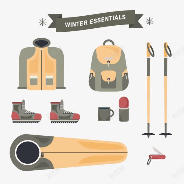 冬日装备png免抠素材_新图网 https://ixintu.com 冬装 滑雪板 雪橇