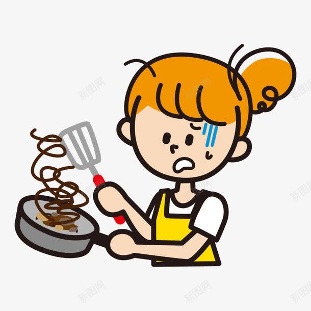 学做饭的女孩png免抠素材_新图网 https://ixintu.com 人物 人物插画 卡通人物 女孩 学做饭 插画