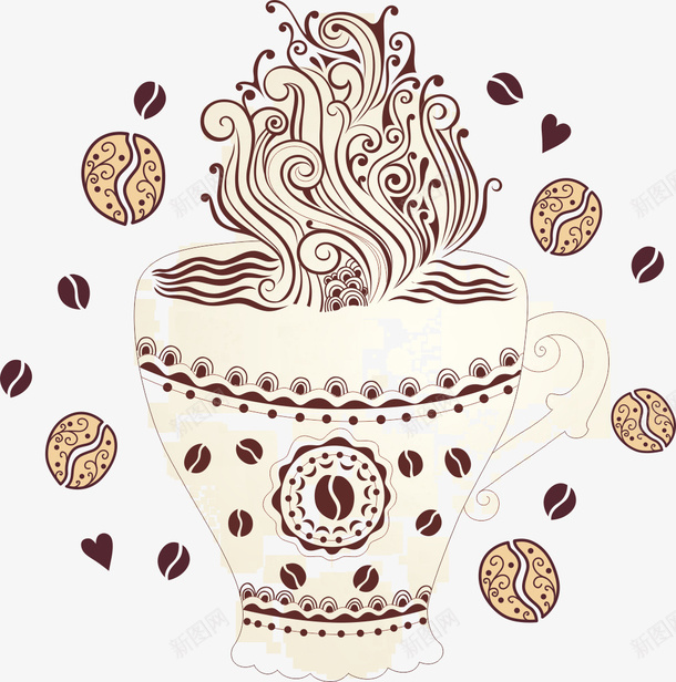 咖啡豆背景矢量图ai免抠素材_新图网 https://ixintu.com 创意 咖啡杯 咖啡豆底纹 底纹 背景 矢量图