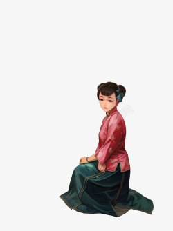 中式美女中式插画美女高清图片
