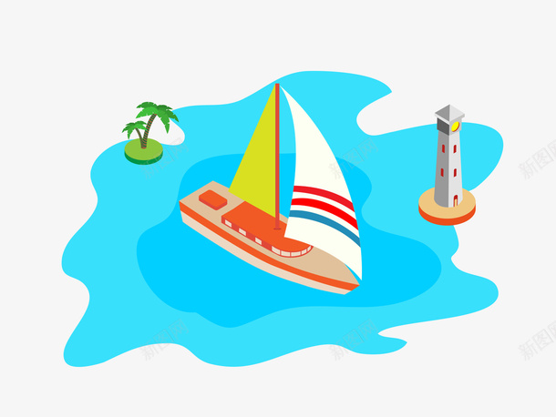 卡通帆船元素psd免抠素材_新图网 https://ixintu.com 卡通 夏日 帆船 设计元素