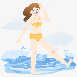 旅游游泳戏水女孩手绘夏日海滩旅游戏水女孩插画高清图片