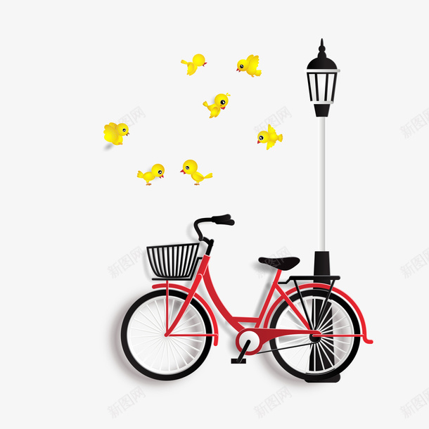 街灯下的自行车png免抠素材_新图网 https://ixintu.com 卡通 和平 小鸟 等待 红色 自行车 街灯 路灯