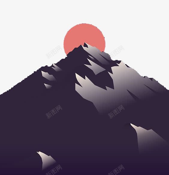 蓝紫色山上的红日png免抠素材_新图网 https://ixintu.com 山 立体 自然