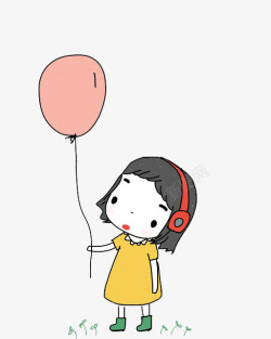 彩绘跑步的女人听音乐的气球小女孩高清图片