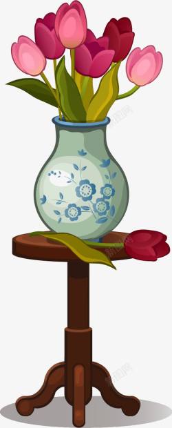 手绘木桌花瓶素材