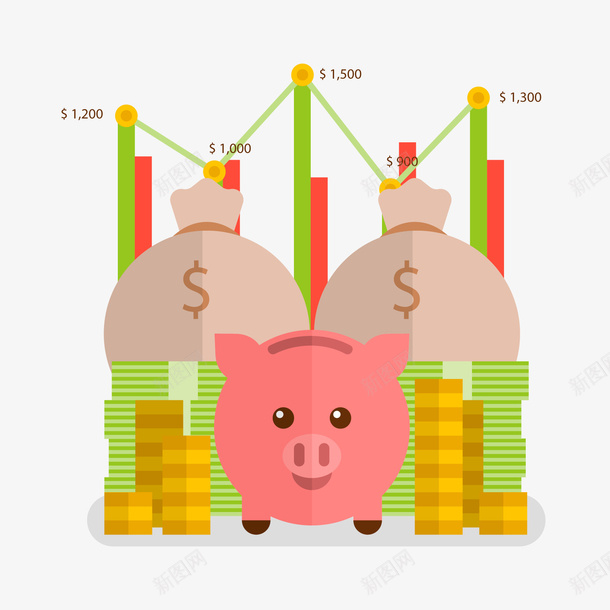 理财财富矢量图ai免抠素材_新图网 https://ixintu.com 商务 股票PNG 装饰 金融 钱袋子 钱财PNG 矢量图