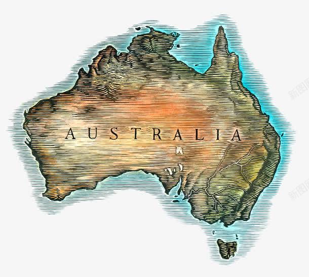 复古澳大利亚地图png免抠素材_新图网 https://ixintu.com 复古 山脉 手绘地图 澳大利亚地图