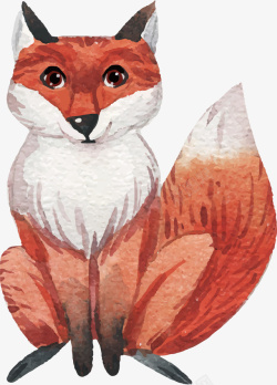 水彩手绘狐狸矢量图素材