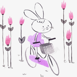 小兔子骑车卡通手绘小兔子骑车动物高清图片