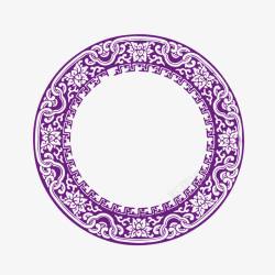紫色花纹边框空心圆素材