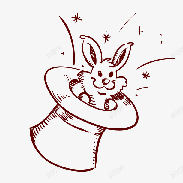 手绘帽子里的兔子png免抠素材_新图网 https://ixintu.com 兔子矢量图 帽子里的兔子免费png下载 帽子里的兔子矢量素材 手绘兔子 手绘帽子与兔子
