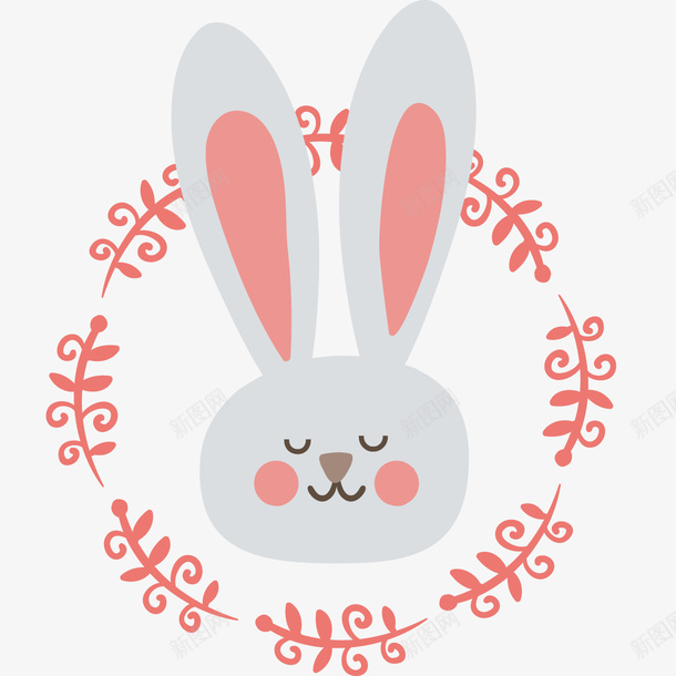 卡通兔子头像png免抠素材_新图网 https://ixintu.com 兔子 卡通 卡通兔子头像 头像 白色 花环装饰