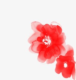 红色水墨手绘花朵素材