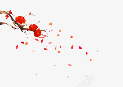 国潮中国风红花落叶素材