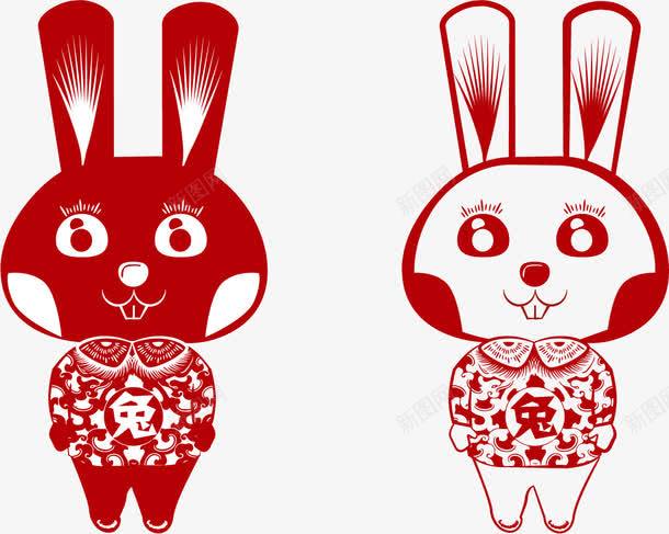 手绘红色剪纸兔png免抠素材_新图网 https://ixintu.com 喜庆 手绘 红色剪纸兔