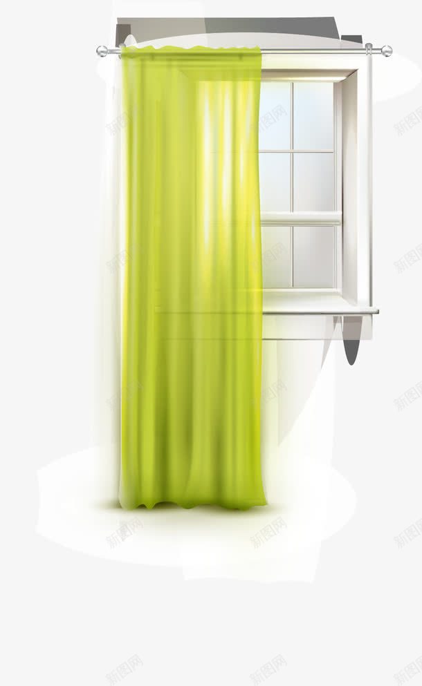 窗户窗帘png免抠素材_新图网 https://ixintu.com 窗子 窗帘 窗户 绿色