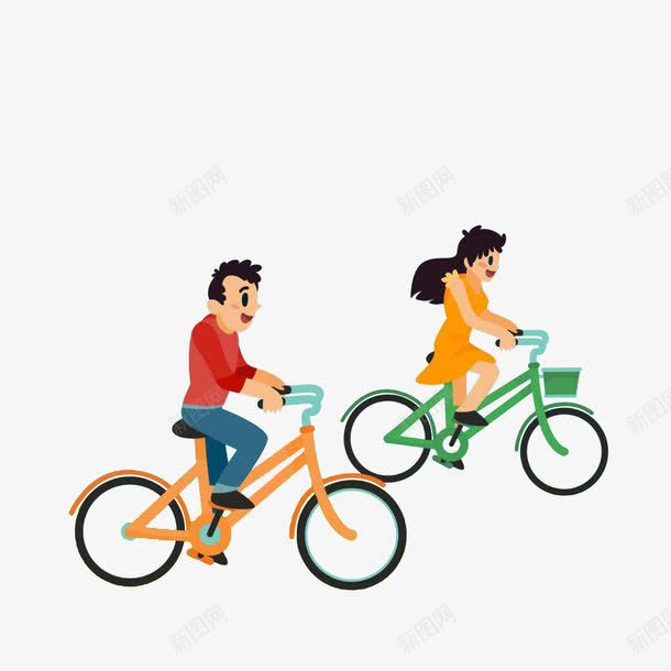 骑车约会的情侣png免抠素材_新图网 https://ixintu.com 卡通插画 情侣骑单车 绿色黄色单车 骑车约会的情侣