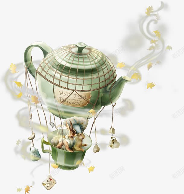茶壶热气球png免抠素材_新图网 https://ixintu.com 手绘 杯具 热气球 茶壶