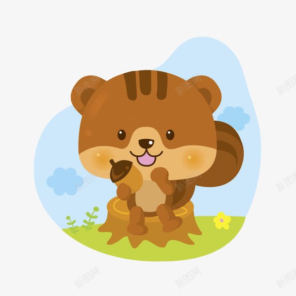 坐在树桩上的小松鼠png免抠素材_新图网 https://ixintu.com 偷吃的 卡通 可爱的 呆萌的 小动物 小松鼠 松果 树桩