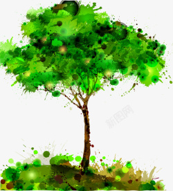 彩绘绿色树木矢量图素材