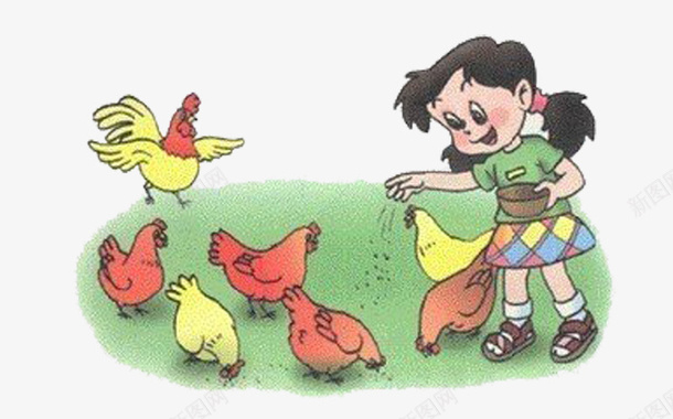 女孩喂鸡png免抠素材_新图网 https://ixintu.com 卡通 可爱 喂鸡 女孩 手绘喂鸡