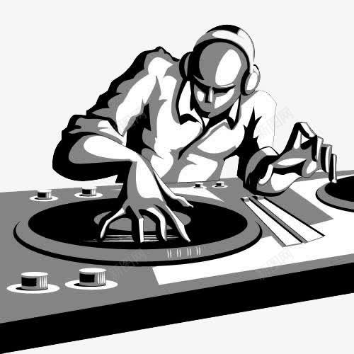 黑白卡通DJ师png免抠素材_新图网 https://ixintu.com DJ DJ剪影 卡通 手绘 黑白