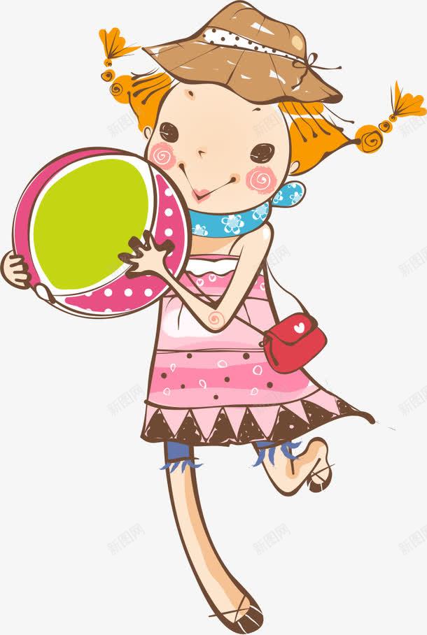 玩皮球的女孩png免抠素材_新图网 https://ixintu.com AI 儿童 卡通 女孩 手绘 皮球 线条