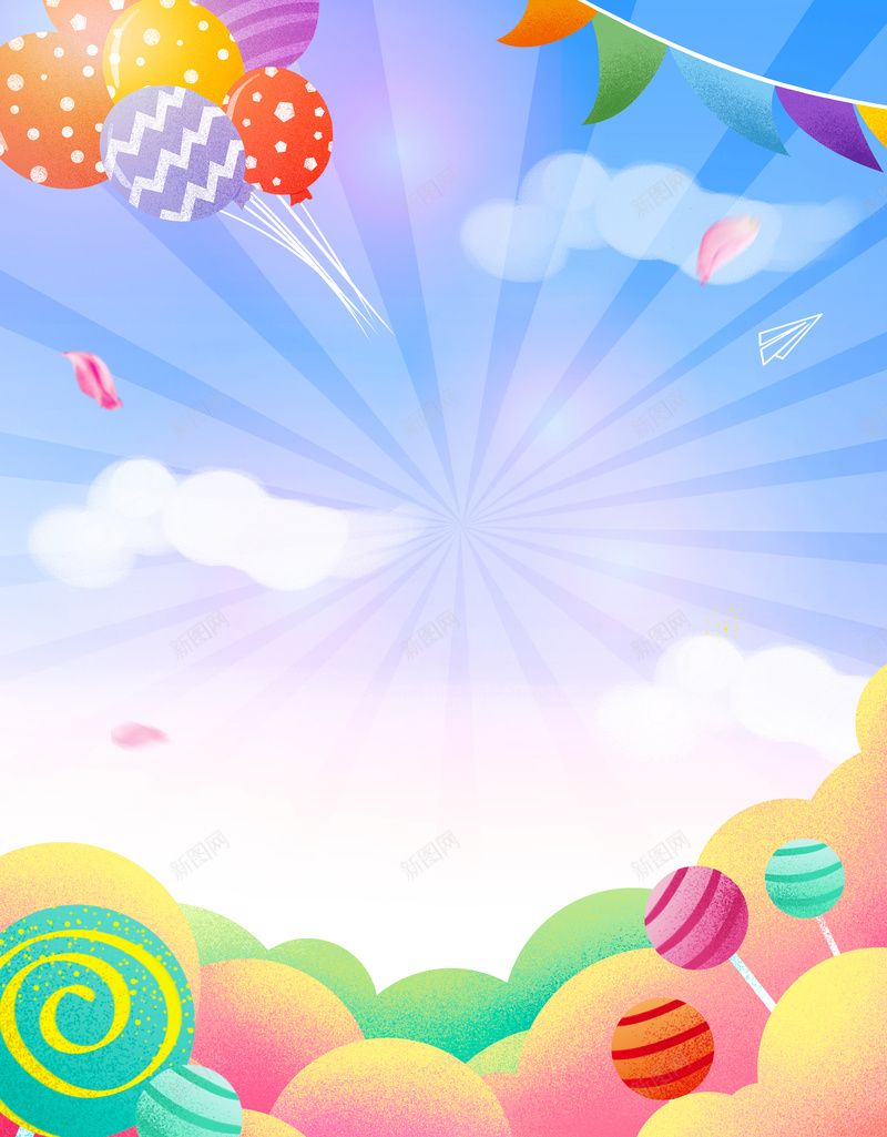 卡通气球糖果背景图psd设计背景_新图网 https://ixintu.com 云 儿童节 六一 气球 糖果 背景图