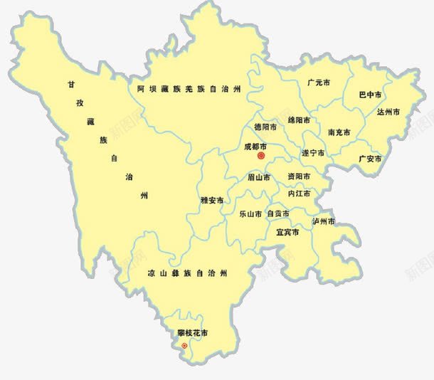 黄色四川地图png免抠素材_新图网 https://ixintu.com 四川 四川地图 地图 黄色