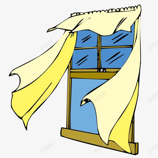 卡通窗户黄色窗帘png免抠素材_新图网 https://ixintu.com 窗帘 窗户 黄色 黄色卡通