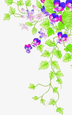 紫色手绘花朵树叶素材